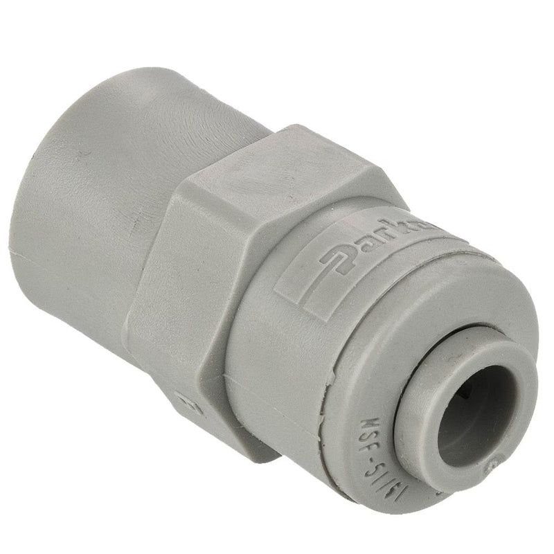 A6FF4-MG by Parker | TrueSeal™ Threaded Fittings | 3/8" Female Connector x 7/16-20" UNS-2B Thread | 1.41" Length | Straight | Gray | Acetal