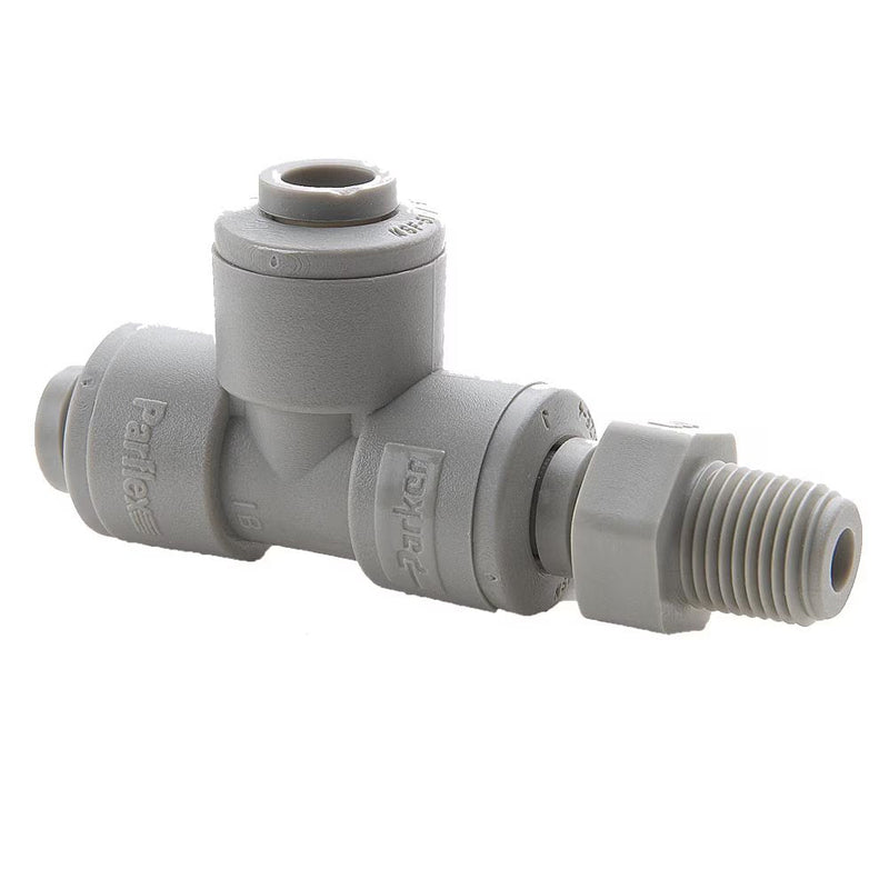 A8MRS4-MG by Parker | TrueSeal™ Threaded Fittings | 1/2" Tube OD x 1/4" Male NPTF Thread | 3.30" Length | Tee | Gray | Acetal