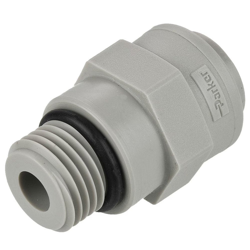 A6ST9-MG by Parker | TrueSeal™ Threaded Fittings | 3/8" Connector x 9/16-18" UNS-2B Male Thread | 1.39" Length | Straight | Gray | Acetal