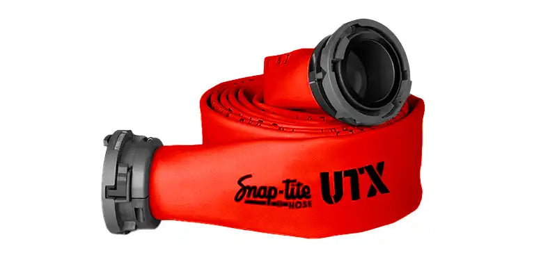 UTX40x100R40S by Snap-Tite | UTX Series | Polyurethane Covered Fire Hose Assembly with Polyester Reinforcement | 4" Hose I.D. with 4" Storzs | 200 PSI | Red | 100ft Length