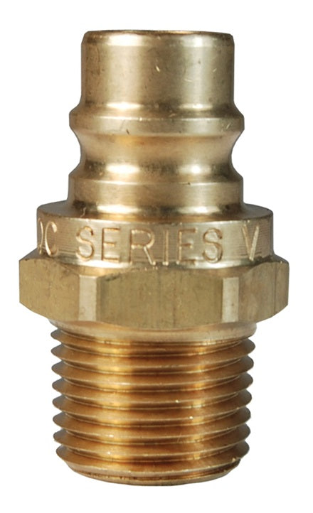 V3M3-B-E by Dixon Valve | Hydraulic Quick Disconnect Coupling | V-Series | 3/8" Male NPTF x 3/8" MIL-C-51234 Unvalved | Plug | Brass