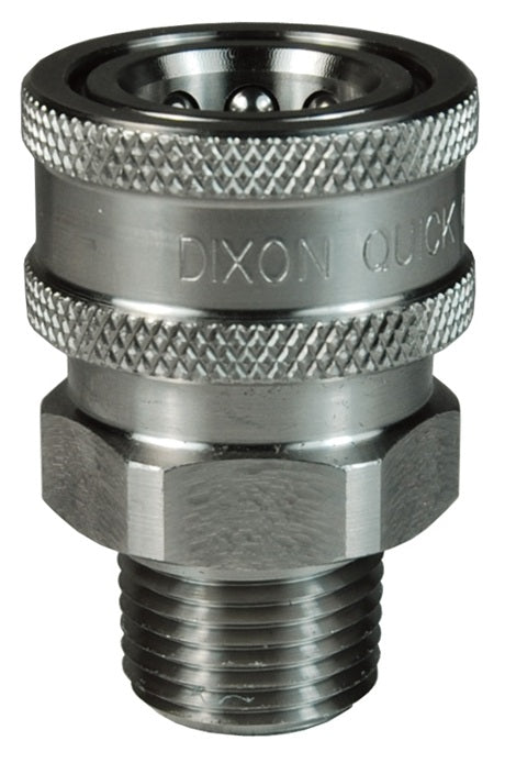 3VM3-SS-E by Dixon Valve | Hydraulic Quick Disconnect Coupling | V-Series | 3/8" Male NPTF x 3/8" MIL-C-51234 Unvalved | Socket | Nitrile Seal | 316 Stainless Steel