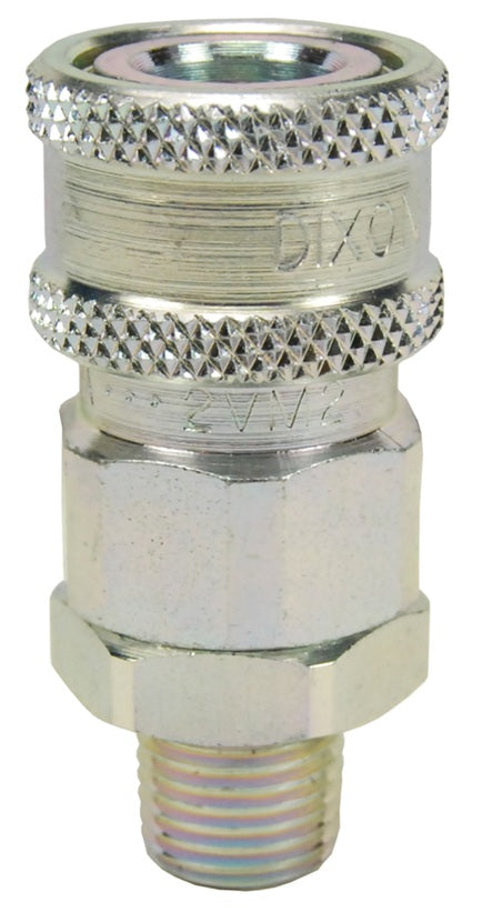 6VM6 by Dixon Valve | Hydraulic Quick Disconnect Coupling | V-Series | 3/4" Male NPTF x 3/4" MIL-C-51234 Valved | Socket | Nitrile Seal | Steel