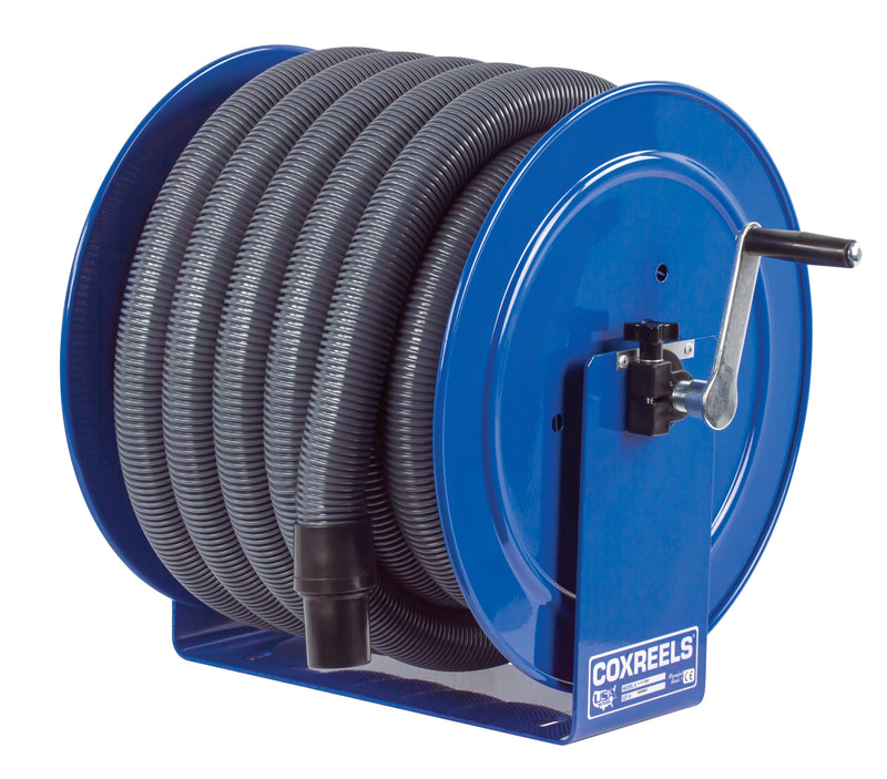 V-112H-730 by Coxreels | V100 Series | Hand Crank Vacuum Hose Reel | 1-1/2" or 2" Hose ID, 1-1/2"/2" Female Cuff Inlet | Steel | 30ft Hose Included