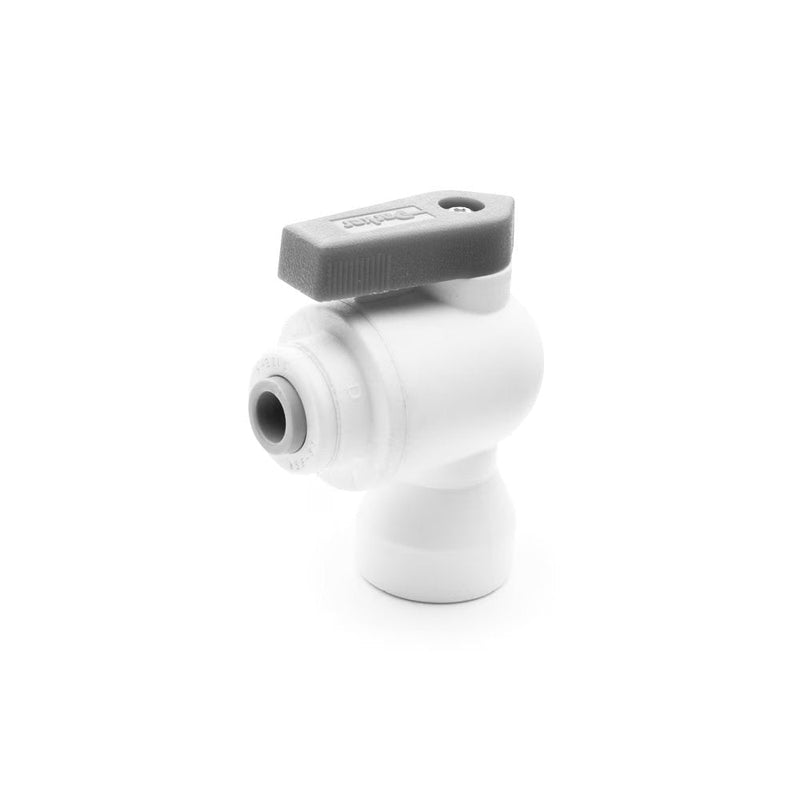 PP4VFE6-MG by Parker | TrueSeal™ Ball Valve | 1/4" Push-to-Connect x 3/8" Female NPTF Thread | 2.18" Length | 1.74" Width | 90° Elbow | White | Polypropylene
