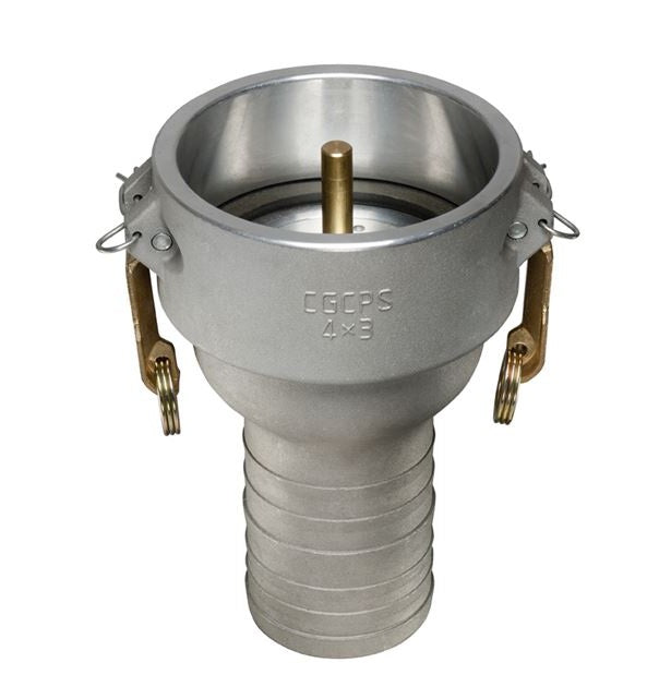 VRP-P4030 by Kuriyama | VRP-P Series | Part C | Vapor Recovery Cam & Groove Fitting | with Poppet | 4" Coupler x 3" Hose Barb | Aluminum