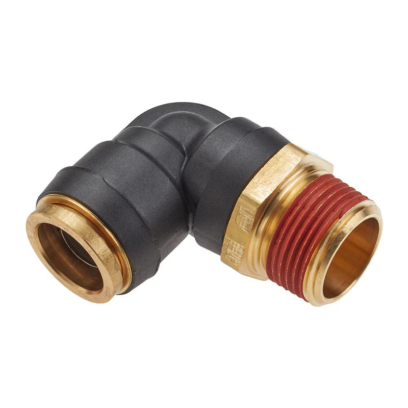 VS369PTCR-10-8 by Parker | Threaded Fitting | 5/8" Rigid Swivel Push-to-Connect x 1/2" Male NPT Threads | 1-1/16" Hex | Vibra-Seal | 90° Elbow | Composite | Pack of 5