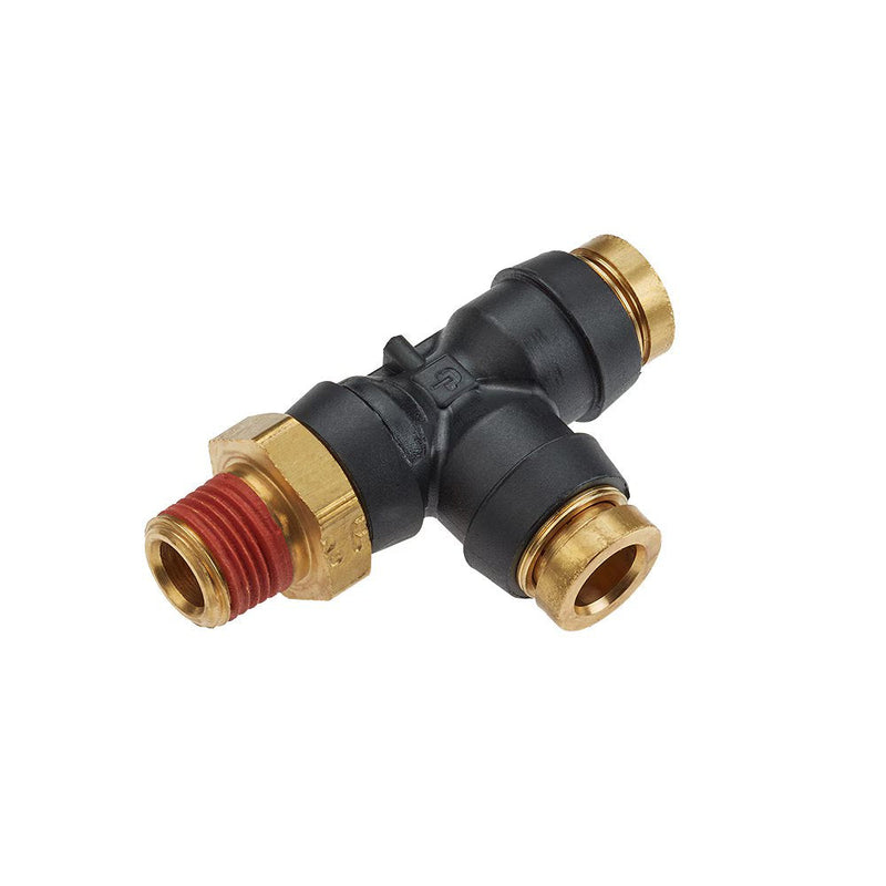 VS371PTCR-8-6 by Parker | Threaded Fitting | 1/2" Rigid Swivel Push-to-Connect x 3/8" Male NPT Pipe Thread | 15/16" Hex | 2.59" Length | Vibra-Seal | Tee | Composite | Pack of 5