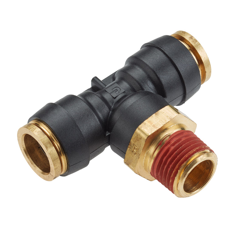 VS372PTCR-6-6 by Parker | Threaded Fitting | 3/8" Rigid Swivel x 3/8" Male NPT Pipe Threads | 3/4" Hex | 2.02" Length | Tee | Composite | Pack of 5