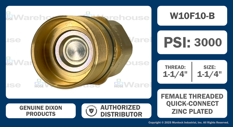 W10F10-B by Dixon Valve | Hydraulic Quick Disconnect Coupling | W-Series | 1-1/4" Female NPTF x 1-1/4" Wingstyle Interchange | Plug | Nitrile Seal | Brass