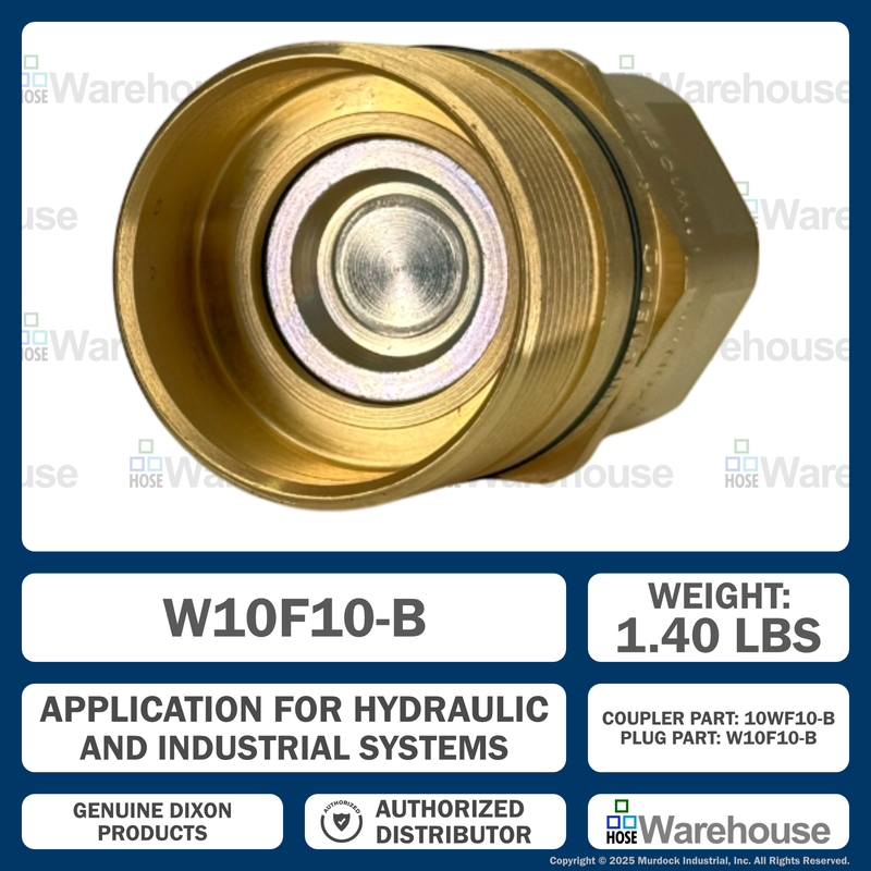 W10F10-B by Dixon Valve | Hydraulic Quick Disconnect Coupling | W-Series | 1-1/4" Female NPTF x 1-1/4" Wingstyle Interchange | Plug | Nitrile Seal | Brass
