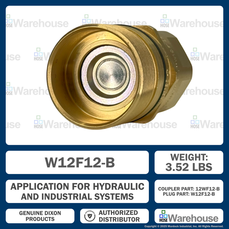 W12F12-B by Dixon Valve | Hydraulic Quick Disconnect Coupling | W-Series | 1-1/2" Female NPTF x 1-1/2" Wingstyle Interchange | Plug | Nitrile Seal | Brass