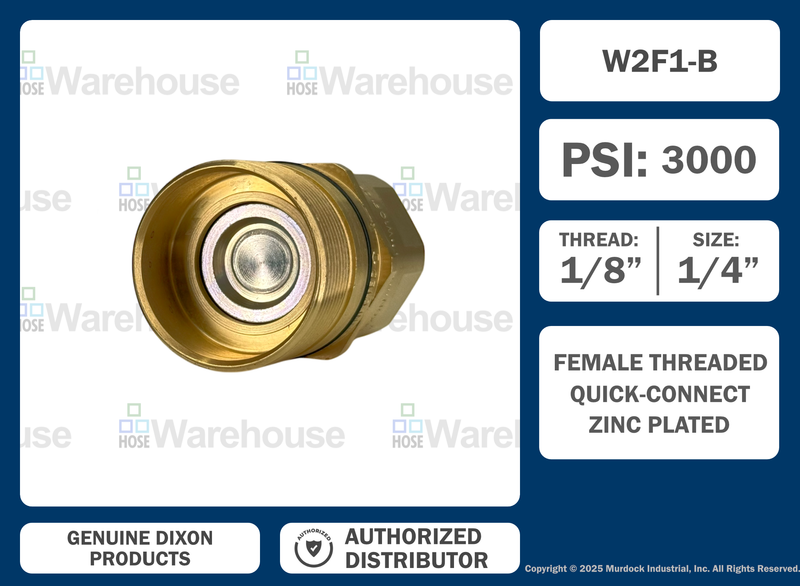 W2F1-B by Dixon Valve | Hydraulic Quick Disconnect Coupling | W-Series | 1/8" Female NPTF x 1/4" Wingstyle Interchange | Plug | Nitrile Seal | Brass