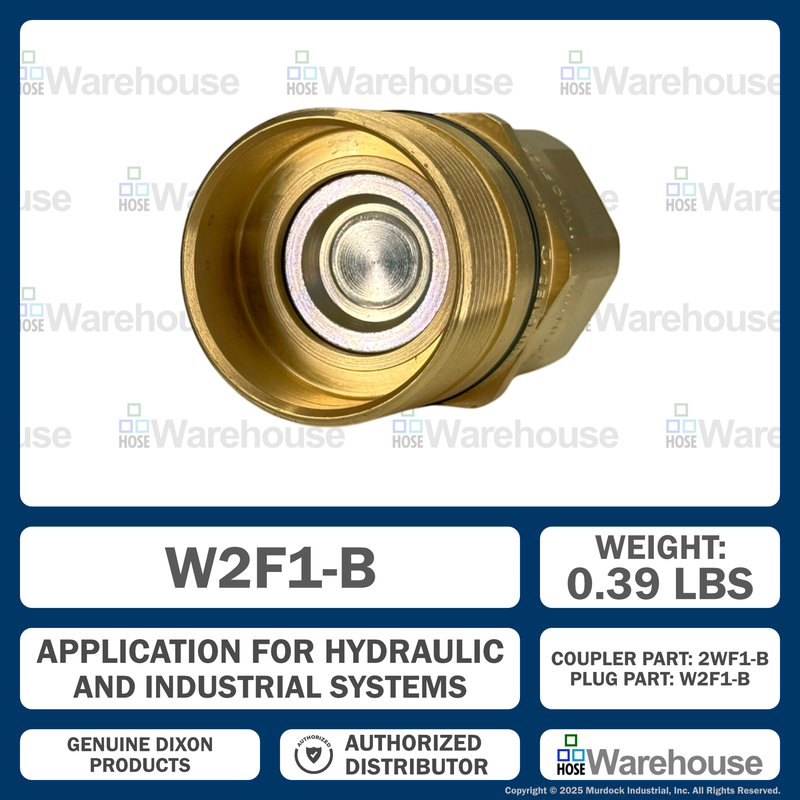 W2F1-B by Dixon Valve | Hydraulic Quick Disconnect Coupling | W-Series | 1/8" Female NPTF x 1/4" Wingstyle Interchange | Plug | Nitrile Seal | Brass