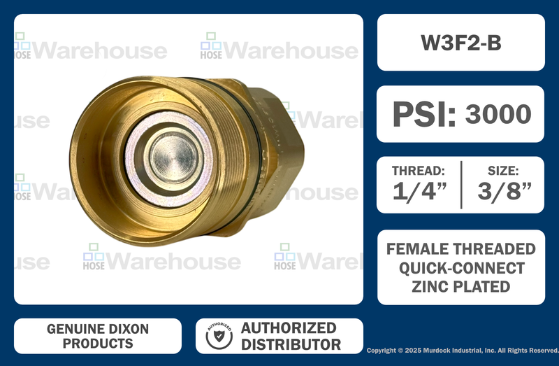 W3F2-B by Dixon Valve | Hydraulic Quick Disconnect Coupling | W-Series | 1/4" Female NPTF x 3/8" Wingstyle Interchange | Plug | Nitrile Seal | Brass