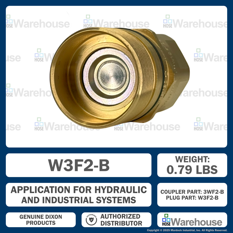 W3F2-B by Dixon Valve | Hydraulic Quick Disconnect Coupling | W-Series | 1/4" Female NPTF x 3/8" Wingstyle Interchange | Plug | Nitrile Seal | Brass