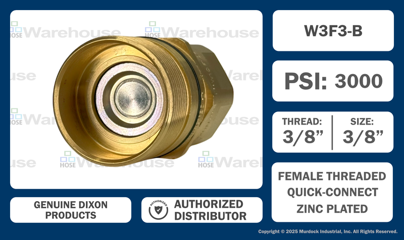 W3F3-B by Dixon Valve | Hydraulic Quick Disconnect Coupling | W-Series | 3/8" Female NPTF x 3/8" Wingstyle Interchange | Plug | Nitrile Seal | Brass