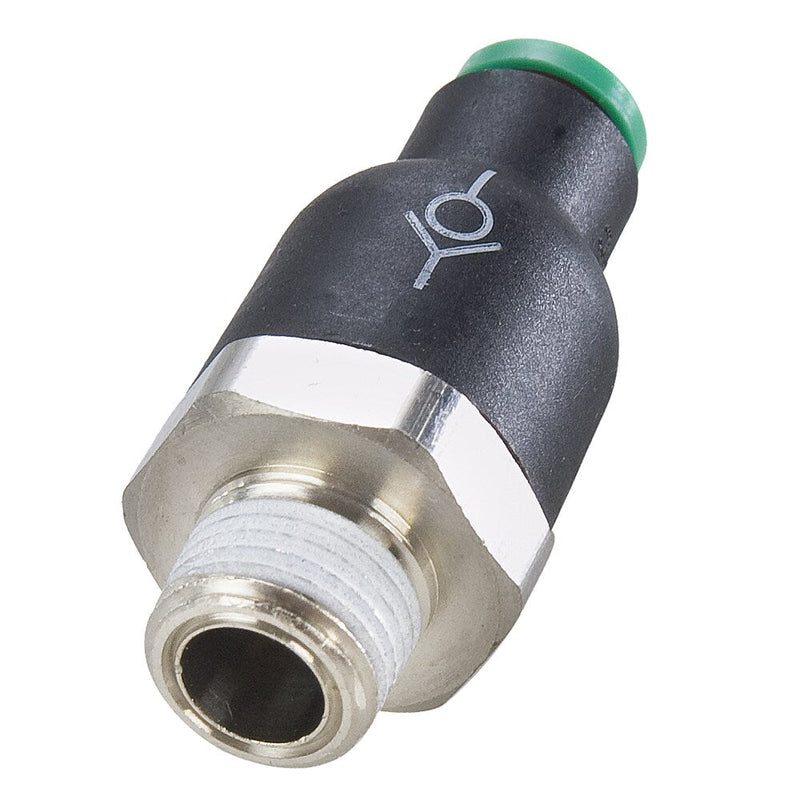 W68PLCKI-4M-2R by Parker | Check Valve Meter In | 4 mm Push-to-Connect x 1/8" Male BSPT Thread | 16 mm Hex | Straight | Nylon/Nickel-Plated Brass | Pack of 10