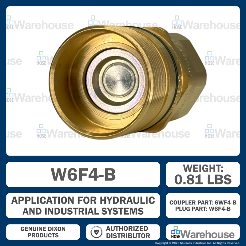 W6F4-B by Dixon Valve | Hydraulic Quick Disconnect Coupling | W-Series | 1/2" Female NPTF x 3/4" Wingstyle Interchange | Plug | Nitrile Seal | Brass