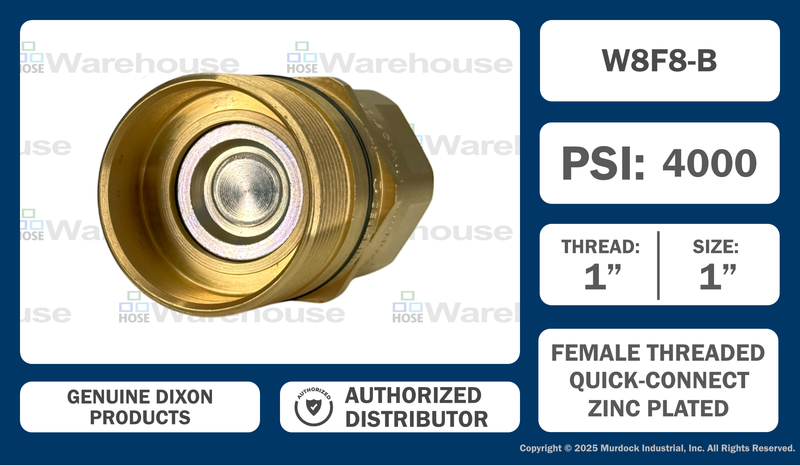 W8F8-B by Dixon Valve | Hydraulic Quick Disconnect Coupling | W-Series | 1" Female NPTF x 1" Wingstyle Interchange | Plug | Nitrile Seal | Brass