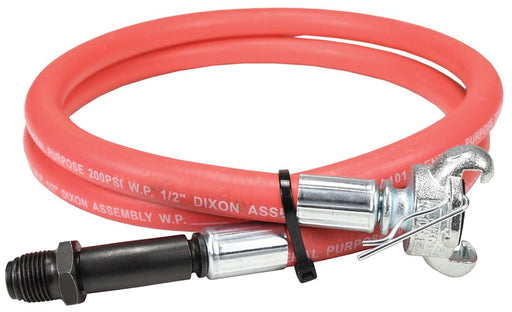 WH50X6AKBS50 by Dixon Valve | Whip Hose Assembly | 1/2" Male Threaded Bent Stem Swivel x Global Air King Fitting | 6ft Length | Rubber