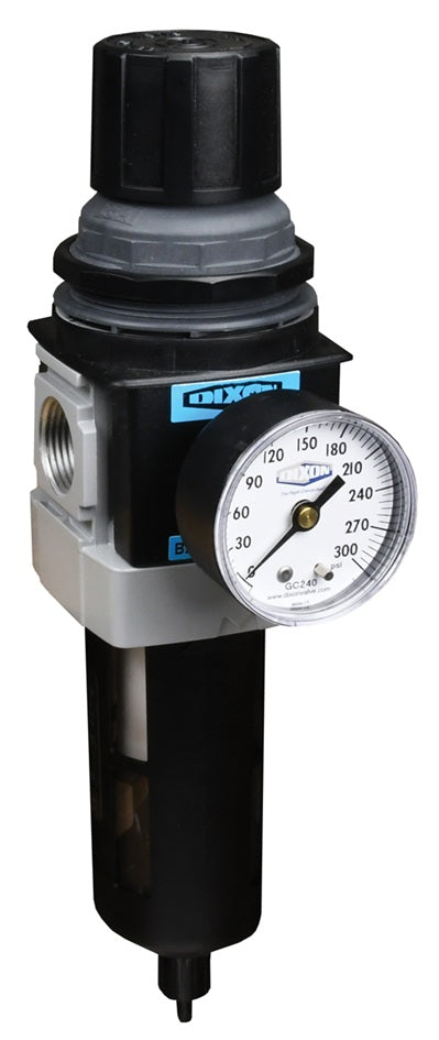 B28-03MG Wilkerson by Dixon Valve | B28-Series | Standard Filter / Regulator | 3/8" Size | 200 SCFM | Manual Drain | 2.87 oz. Transparent Bowl & Guard | 5-125 PSIG Adjusting Range