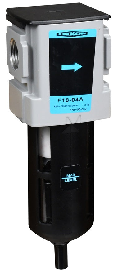 F18-02M Wilkerson by Dixon Valve | F18-Series | Compact Airline Filter | 1/4" Size | 50 SCFM | Manual Drain | 1.72 oz. Transparent Bowl & Guard