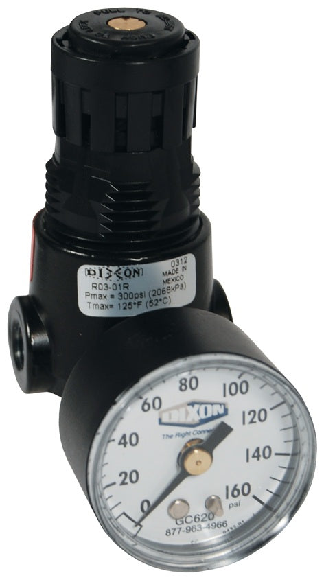 R03-01RG Wilkerson by Dixon Valve | R03-Series | Miniature Regulator | with Gauge | 1/8" Size | 13 SCFM | 2-125 PSI Adjusting Range