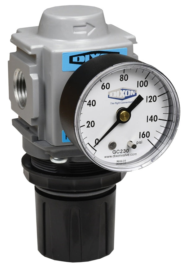 R18-02RG Wilkerson by Dixon Valve | R18-Series | Compact Regulator | 1/4" Size | 148 SCFM | with Gauge | 0-125 PSI Adjusting Range