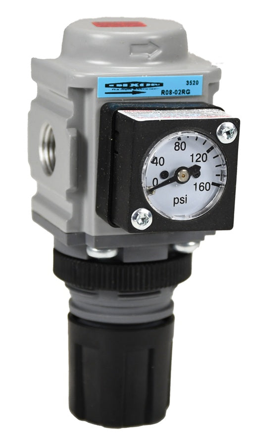 R08-02RG Wilkerson by Dixon Valve | R08-Series | Miniature Regulator | with Gauge | 1/4" Size | 68 SCFM | 0-125 PSI Adjusting Range