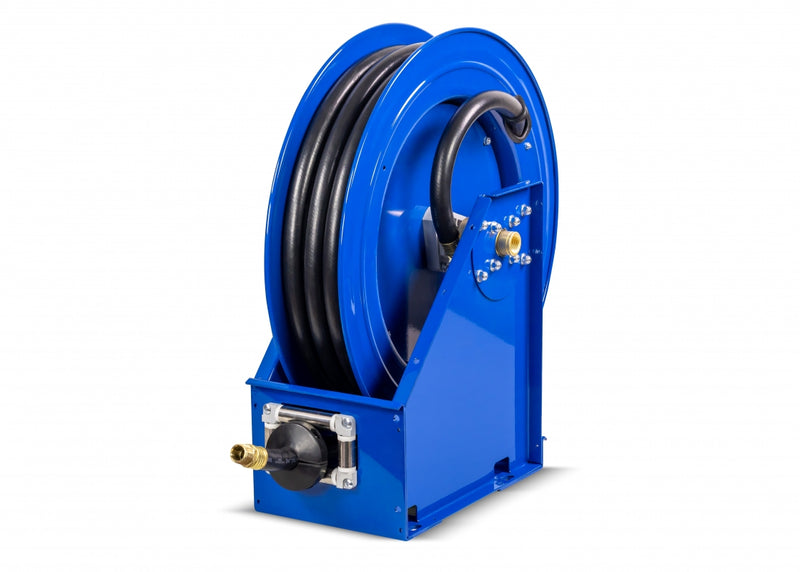 XTM-HP-375 by Coxreels | XTM Series | 4,000 PSI Spring Driven Hose Reel | 3/8" Hose ID, 3/8" FNPT Inlet x 3/8" MNPT Hose End | Steel | 75ft Rubber Hose Included