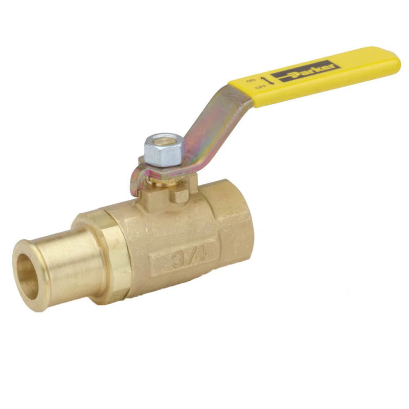 V500P-12-16HB by Parker | Ball Valves | 1" Hose Barb x 3/4" Female Pipe Thread | 1-1/4" Hex (B) | 1-5/16" Hex (C) | 6.25" Length | Straight | Brass