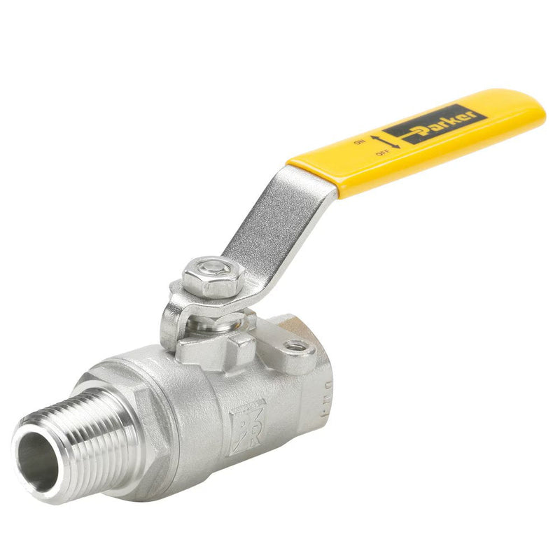 V501SS-6 by Parker | Ball Valve | 3/8" Male-Female NPT Thread | 15/16" Hex | 5.60" Length | Straight | Stainless Steel