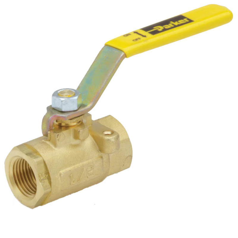 VV502P-4by Parker | Ball Valve | 1/4" Female PTF Pipe Thread | 15/16" Hex (B) | 15/16" (C) | 4.90" Length | Straight | Brass