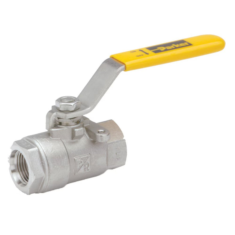 V502SS-24 by Parker | Ball Valve | 1-1/2" Female NPT Thread | 2-3/8" Hex (B/C) | 7.19" Length | Straight | Stainless Steel | Pack of 4