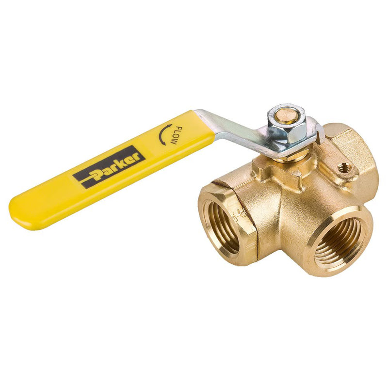 V533P-6 by Parker | Ball Valve | 3/8" Female PTF Pipe Thread | 15/16" Hex | 4.99" Length | Tee | Brass