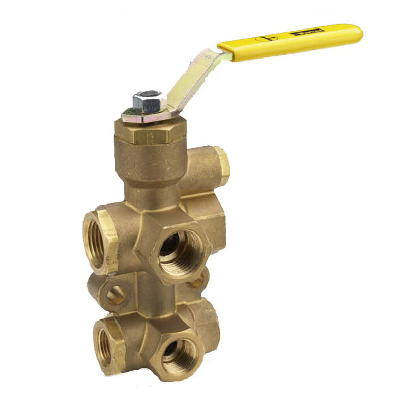 V600P-8-6 by Parker | Ball Valves | 1/2" Female Pipe Thread Top Port x 3/8" PTF Bottom Port | 1-1/16" Hex (B) | 15/16" Hex (C) | 5.43" Length | Straight | Brass