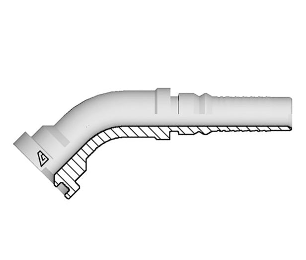 Y-3232-C624 Alfagomma by Kuriyama | Y Series | Two-Piece AlfaCrimp Hydraulic Hose Fitting | SAE J518 | 45° Elbow | -32 Code 62 Flange Interlock x -32 Hose ID | Steel