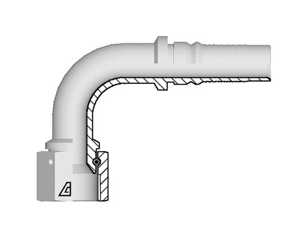 Y-1212-FBO9 Alfagomma by Kuriyama | Y Series | Two-Piece AlfaCrimp Hydraulic Hose Fitting | 90° Elbow | -12 Female BSP Swivel 60° Cone Interlock x -12 Hose ID | Steel