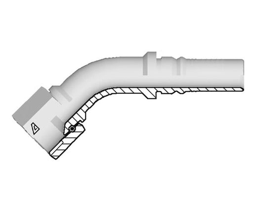 Y-2020-FJ45 Alfagomma by Kuriyama | Y Series | Two-Piece AlfaCrimp Hydraulic Hose Fitting | 45° Elbow | -20 Female JIC 37° Swivel Seat Interlock x -20 Hose ID | Steel