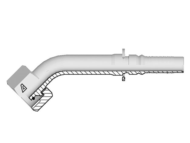 Y-1230-FM4H Alfagomma by Kuriyama | Y Series | Two-Piece AlfaCrimp Hydraulic Hose Fitting | 45° Elbow | DIN 3865 Heavy | M30 Female Metric O-Ring Swivel x -12 Hose ID | Steel