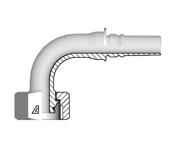 Y-1030-FM9H Alfagomma by Kuriyama | Y Series | Two-Piece AlfaCrimp Hydraulic Hose Fitting | 90° Elbow | DIN 3865 Heavy | M30 Female Metric O-Ring Swivel x -10 Hose ID | Steel