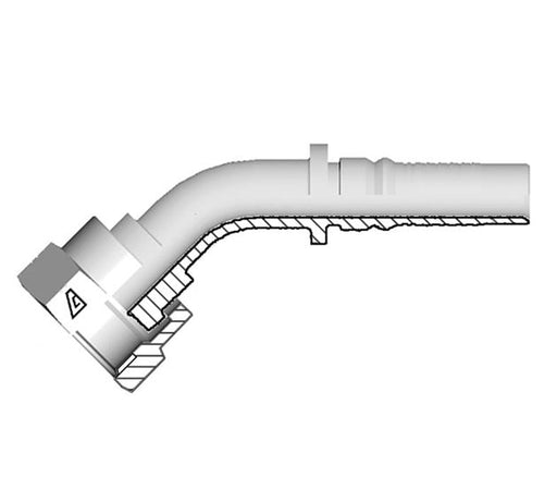 Y-2424-FO45 Alfagomma by Kuriyama | Y Series | Two-Piece AlfaCrimp Hydraulic Hose Fitting | 45° Elbow | -24 Female ORFS Interlock x -24 Hose ID | Steel