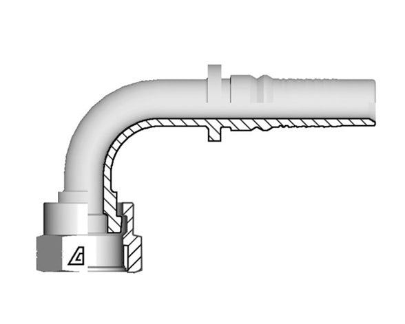 Y-1616-FO9M Alfagomma by Kuriyama | Y Series | Two-Piece AlfaCrimp Hydraulic Hose Fitting | 90° Elbow | -16 Female ORFS Interlock x -16 Hose ID | Steel