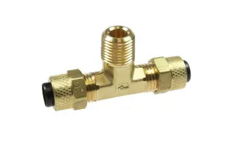P172042 by Coilhose | Metric Poly-Tube Fitting | 1/4" Tube OD | 1/8" Male NPT Thread | Tee | Brass