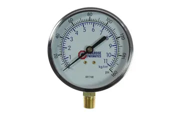 GB17160 by Coilhose | Pressure Gauge | 3-1/2" Chrome Dial Gauge | 1/4" Bottom Mount | 0-160 PSI