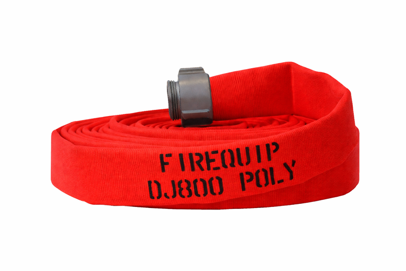 DJ15x25R15N by Snap-Tite | DJ800 Series | Double Jacket Polyester Fire Hose Assembly with EPDM Liner | 1-1/2" Hose I.D. | 1-1/2" Male NH x 1-1/2" Female NH Couplings | 400 PSI | Red | 25ft Length