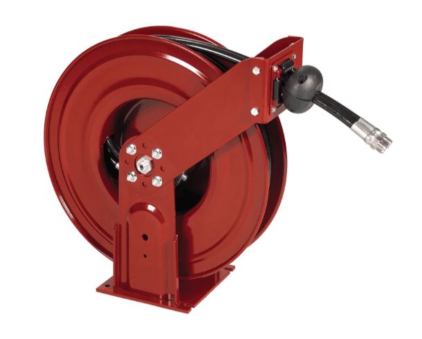 7371 by Alemite | Narrow Double Post Reels | Oil | Bare Reel | Union Inlet: 1/2" Male NPSM | Reel Outlet: 1/2" Female NPSM Swivel | Max Pressure: 1800 PSI