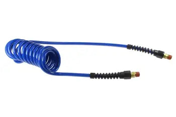 PU38-15B-B by Coilhose | Flexcoil Air Hose | 3/8" Hose ID x 9/16" Hose OD | 3/8" Male NPT Swivel Strain Relief Fittings | Blue | Polyurethane | 15ft