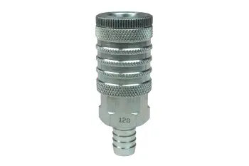 127 by Coilhose | Coilflow™ Industrial Interchange Coupler | Manual | 1/2" Body Size | 3/8" Hose Barb | Straight | Plated Steel (Type 12)